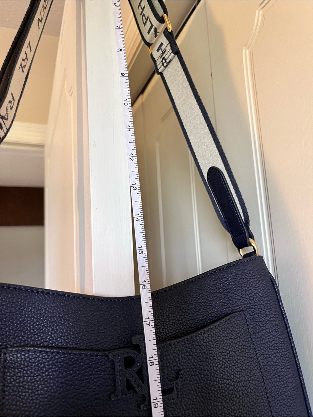 NWOT Lauren Ralph Lauren Pebble Leather Crossbody Bag Navy Gold Hardware - Picture 13 of 14